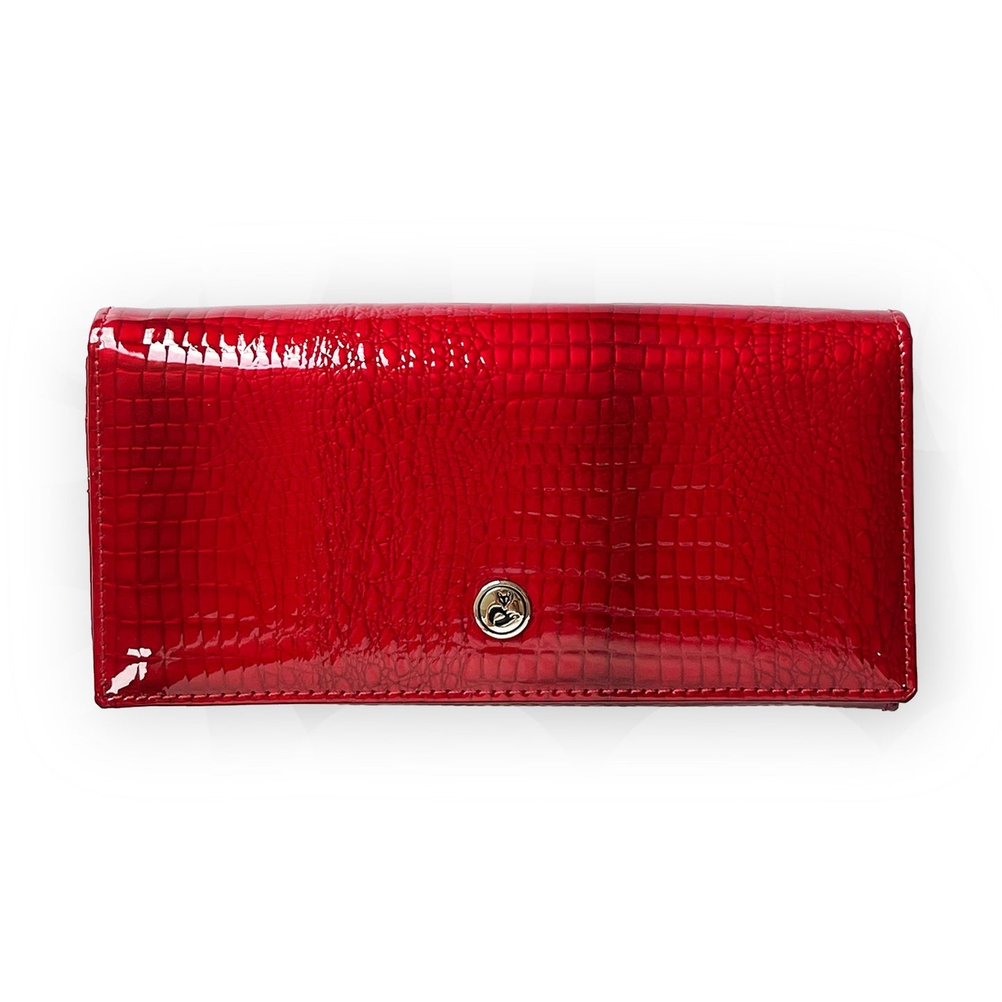 Carteira Feminina em Couro Legítimo com Textura Crocodilo Vermelho Luxo com Fecho Elegante